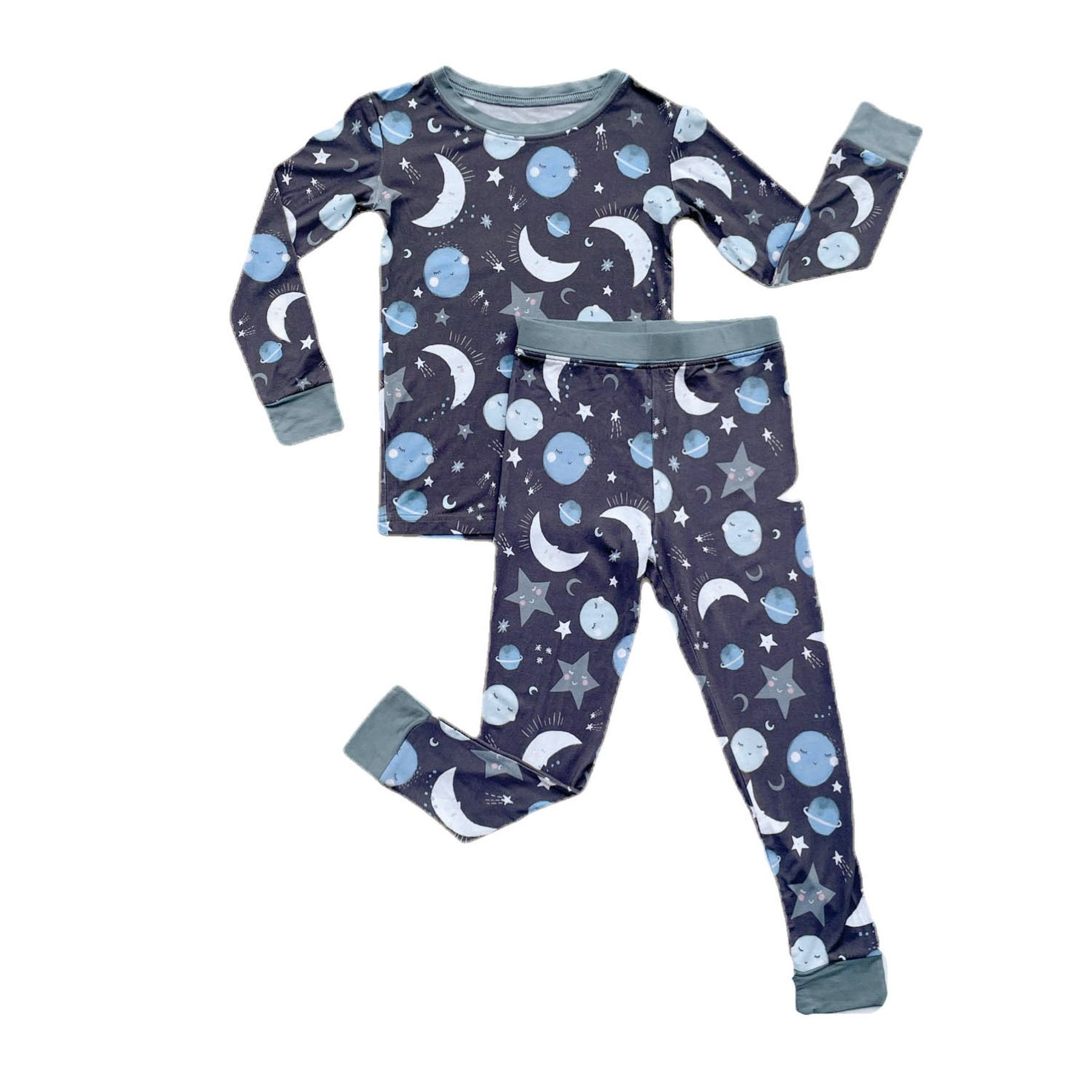 Blue To the Moon & Back Two-Piece Bamboo Viscose Pajama Set TheT43Shop