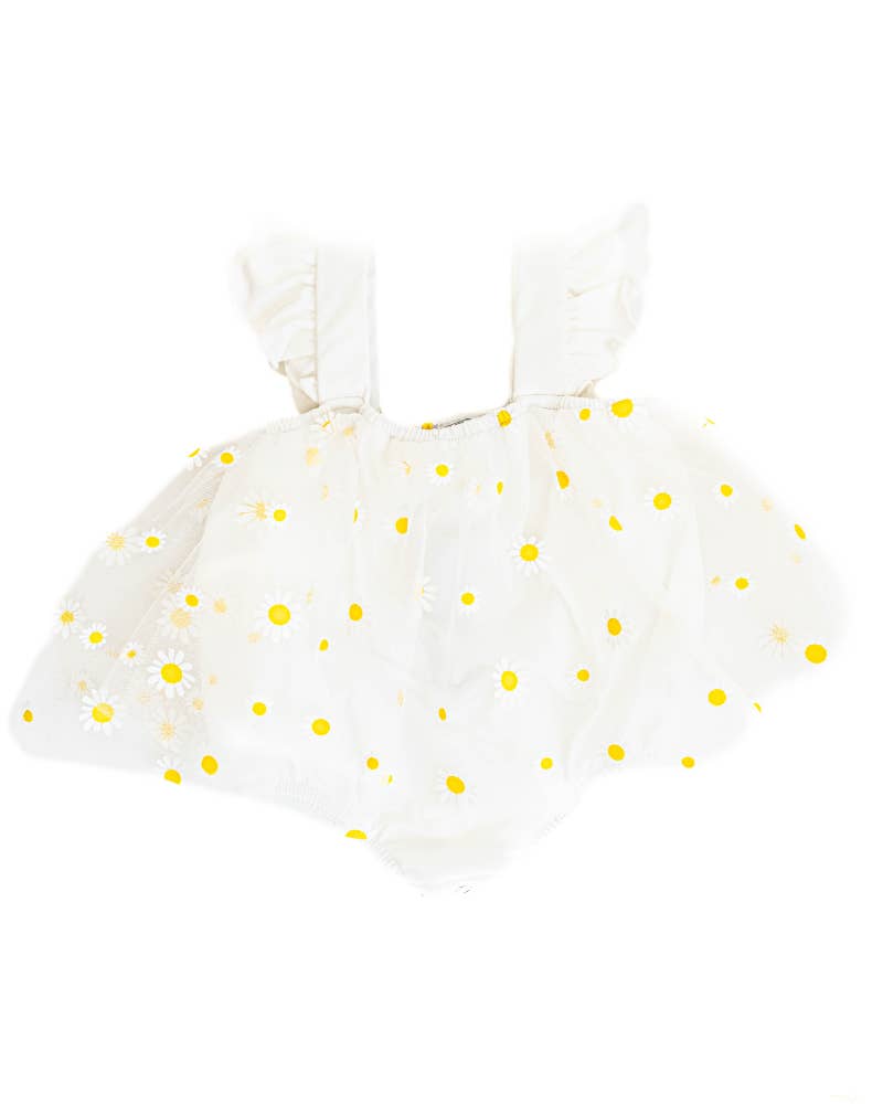 Dolly Pickin' Daisies Sleeveless Mesh Romper Tea for Three: A Children's Boutique