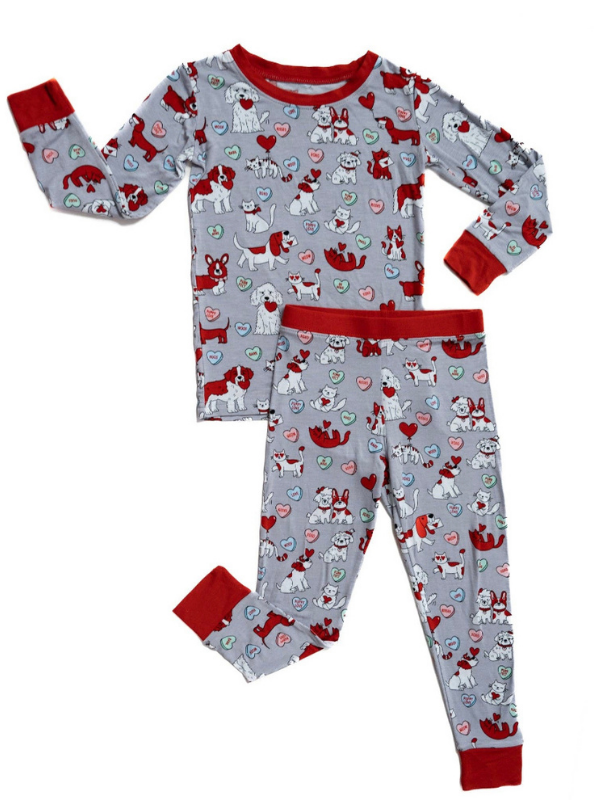 Gray Furever Valentines Two-Piece Bamboo Viscose Pajama Set TheT43Shop
