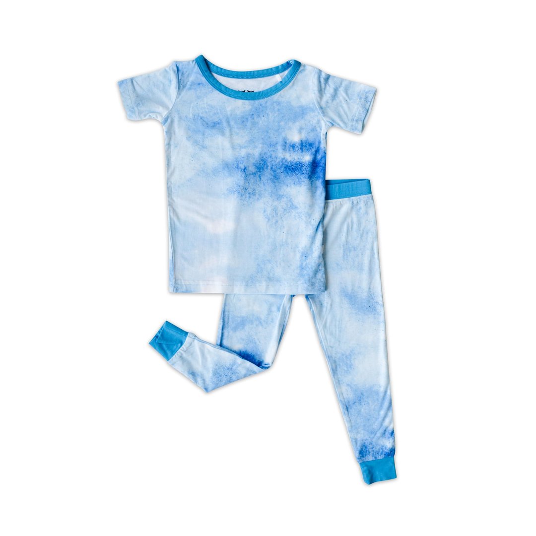 Blue Watercolor Short Sleeve Two-Piece Bamboo Viscose Pajama Set TheT43Shop