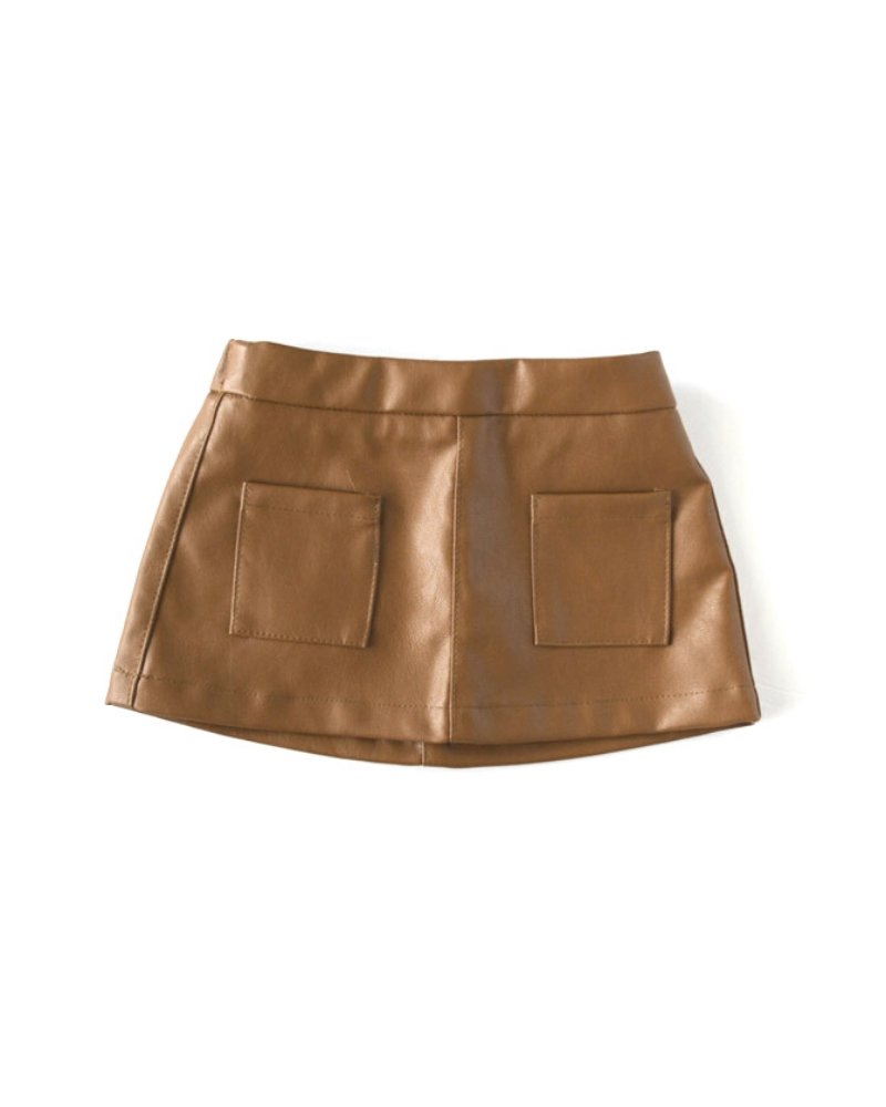 Khloe Pocket Mini Skirt - Brown Leather Tea for Three: A Children's Boutique