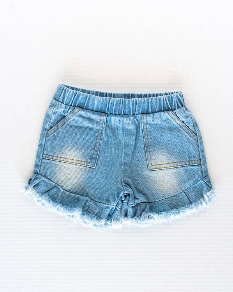 Charlie Pocketed Ruffle Shorts - Light Denim Tea for Three: A Children's Boutique
