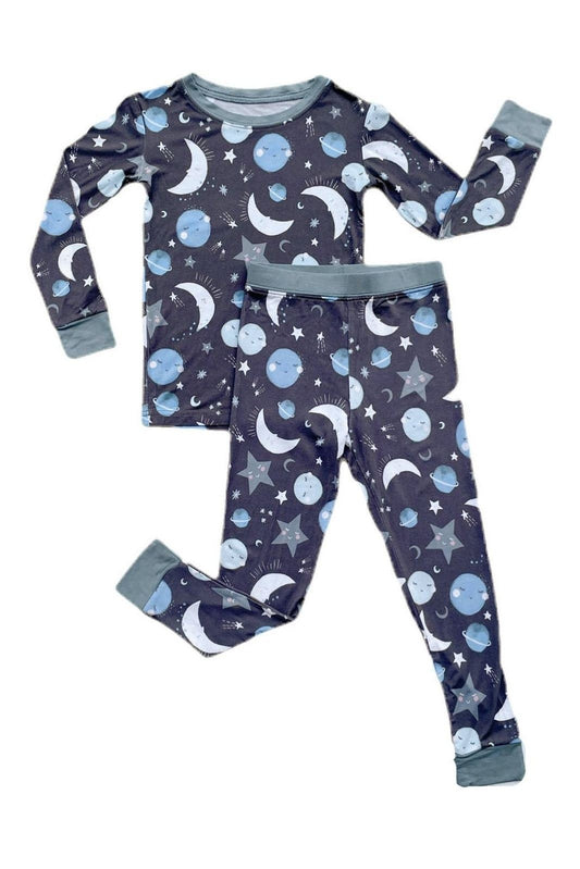 Blue To the Moon & Back Two-Piece Bamboo Viscose Pajama Set - Tea for Three: A Children's Boutique-New Arrivals-TheT43Shop