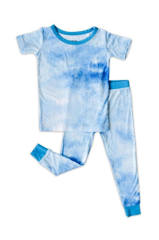 Blue Watercolor Short Sleeve Two-Piece Bamboo Viscose Pajama Set - Tea for Three: A Children's Boutique-New Arrivals-TheT43Shop