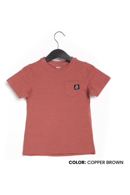 Essentials Short Sleeve Chest Pocket Rounded Tee - 'Copper Brown' - Tea for Three: A Children's Boutique-New Arrivals-TheT43Shop