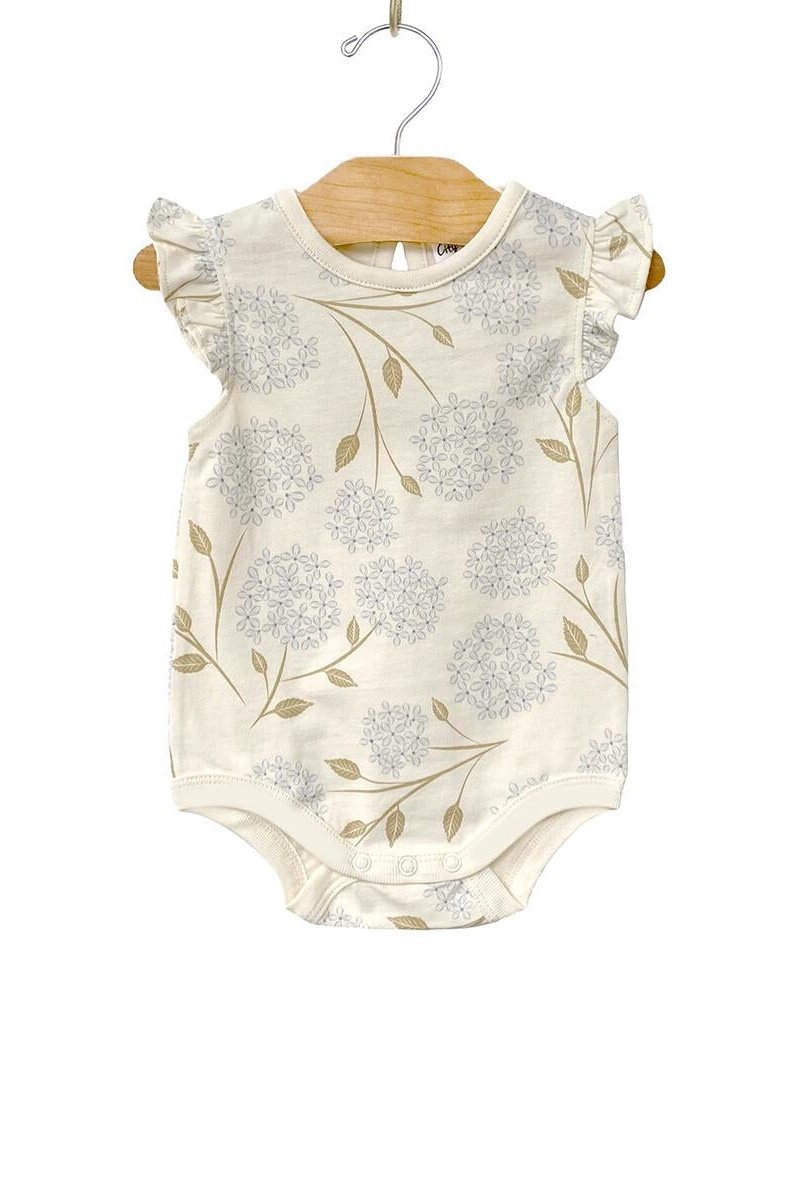 Hydrangea Flutter Sleeve Bodysuit Tea for Three: A Children's Boutique
