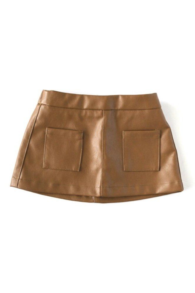 Khloe Pocket Mini Skirt - Brown Leather Tea for Three: A Children's Boutique