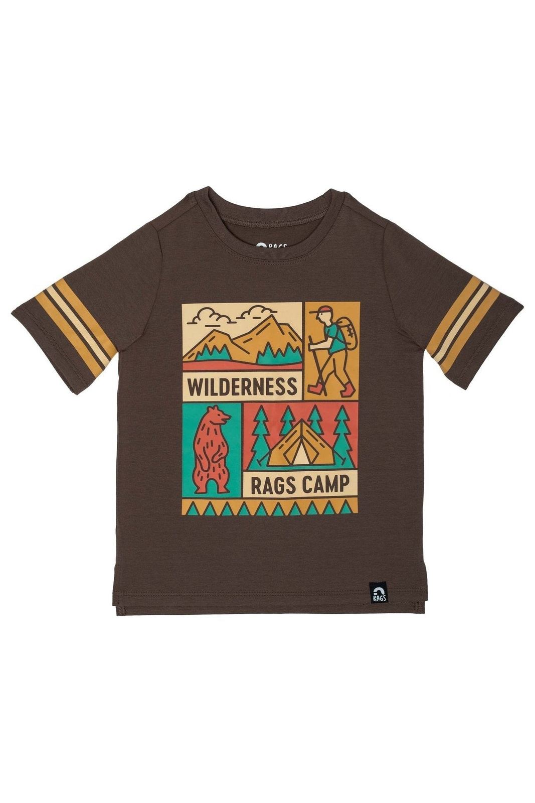 Retro Sleeve Kids Tee - 'Wilderness Rags Camp' - Major Brown - Tea for Three: A Children's Boutique-New Arrivals-TheT43Shop