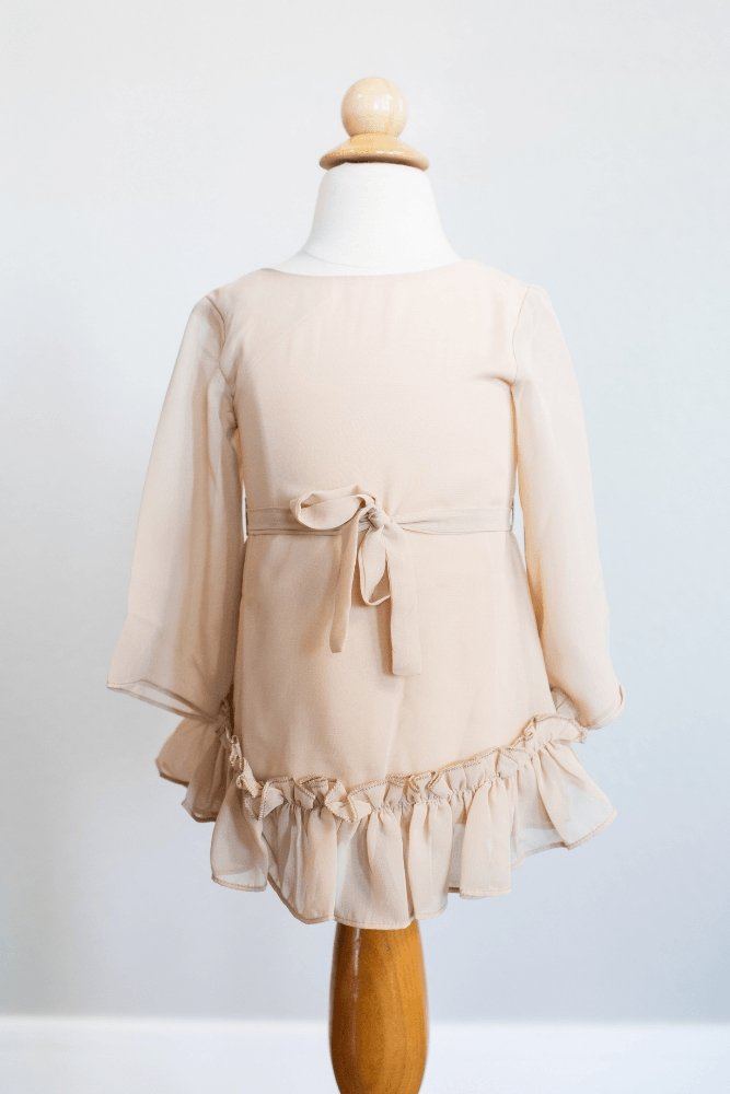 Trixie Ruffle Long Sleeve Dress - Champagne - Tea for Three: A Children's Boutique-New Arrivals-TheT43Shop