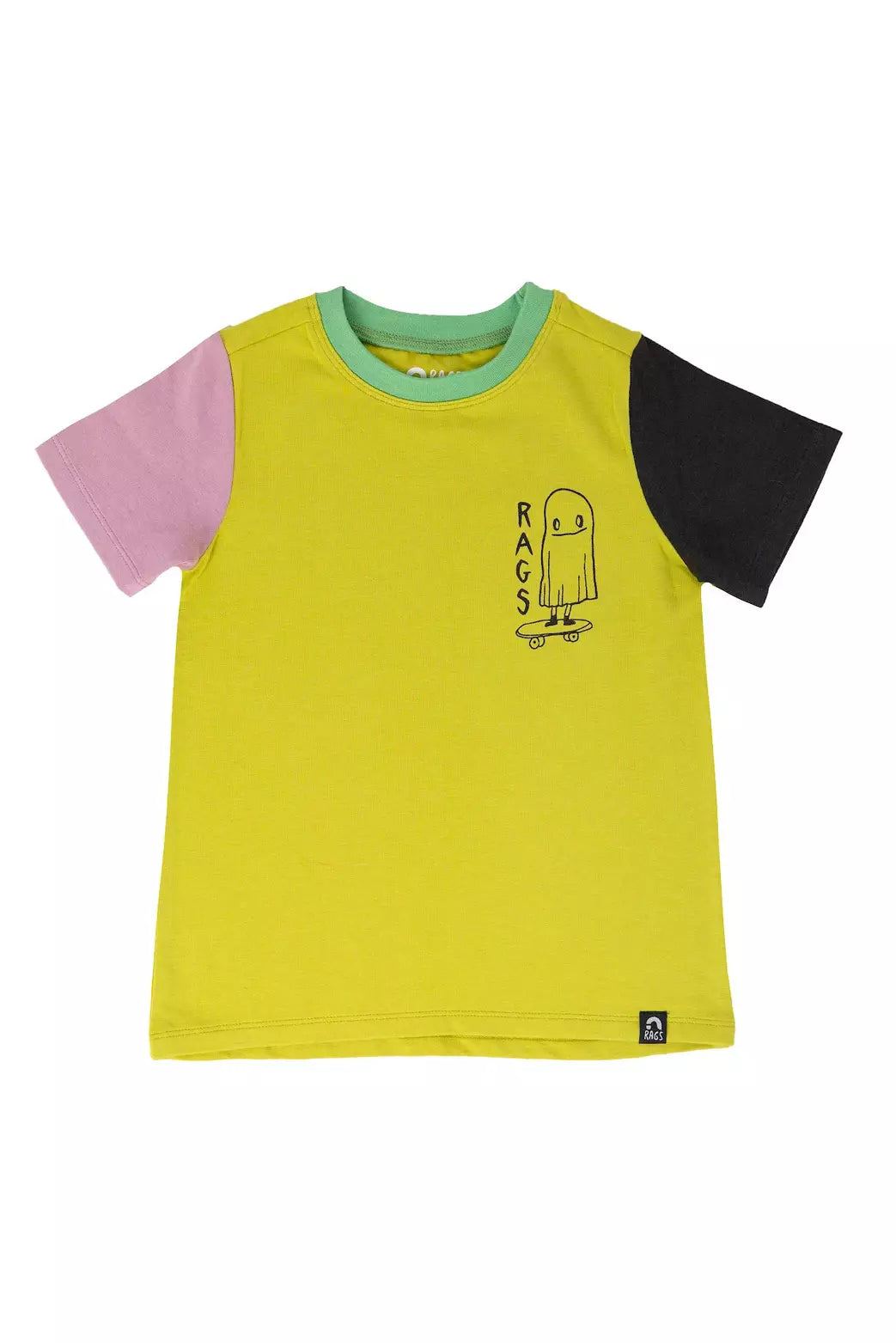 Short Sleeve Rounded Kids Tee - 'Ghost Board' - Citronella - *Boutique Exclusive* RAGS